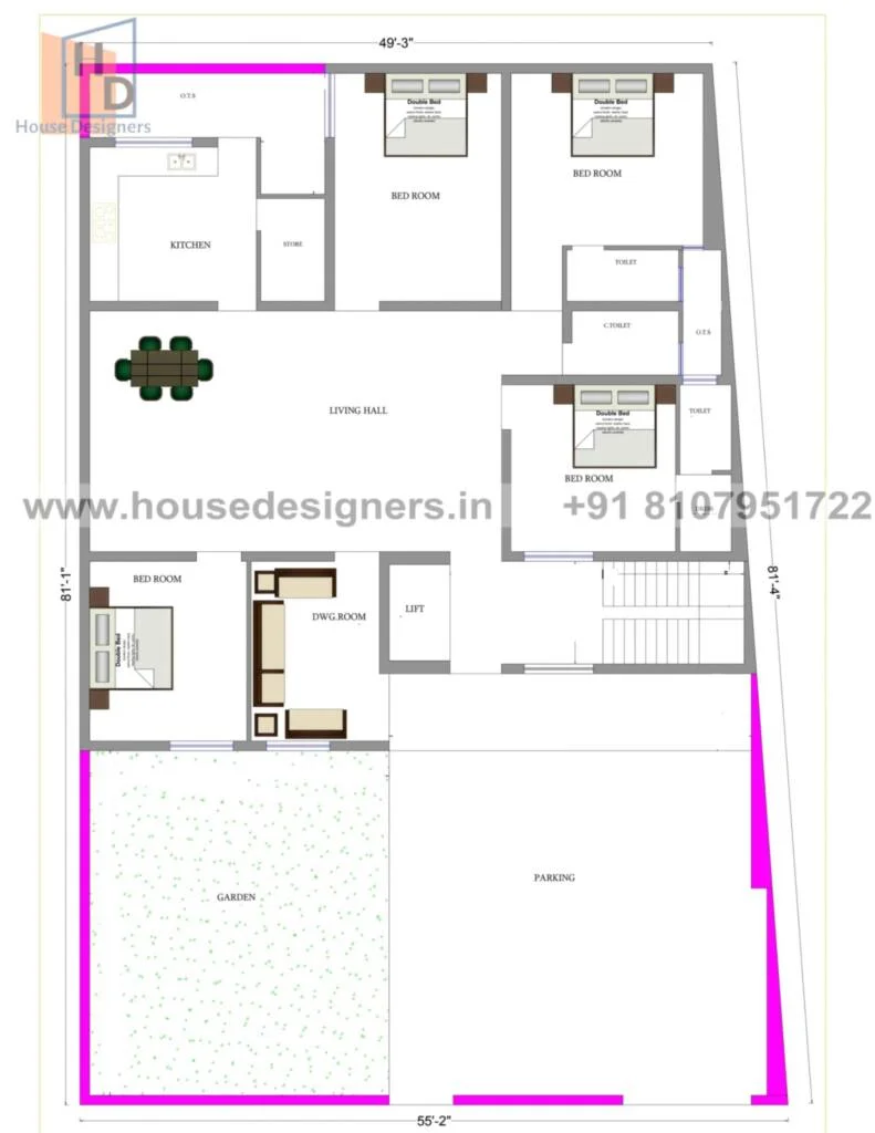 55×81 Ft House Plan Scaled