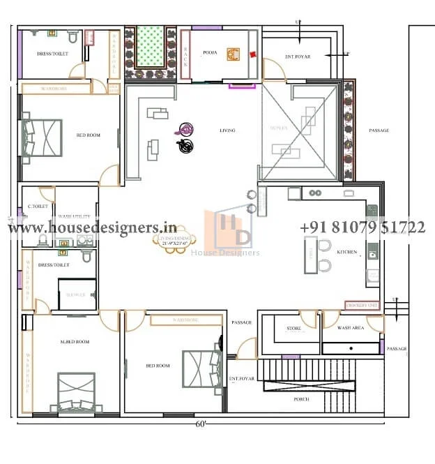 64×54 Ft Luxury Home Floor Plans