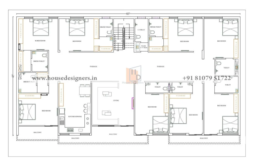 85×45 Ft Hotel Floor Plan