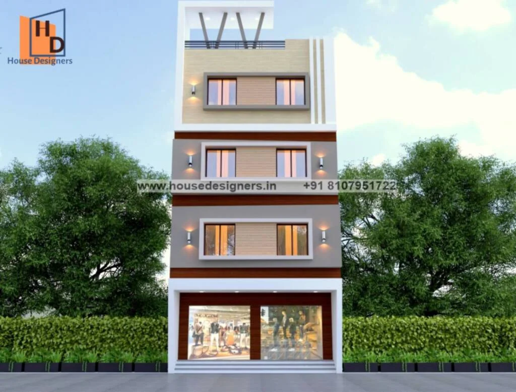 Four Floor Modern Commercial Cum Residential Elevation