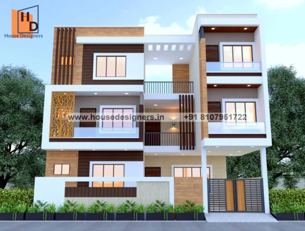 Front Elevation Designs For 3 Floors Building
