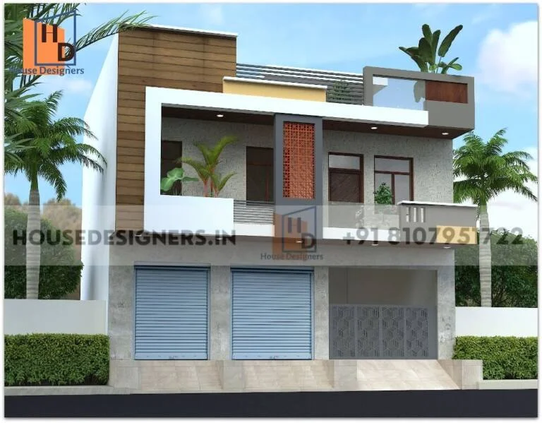 House Front Elevation With Shop