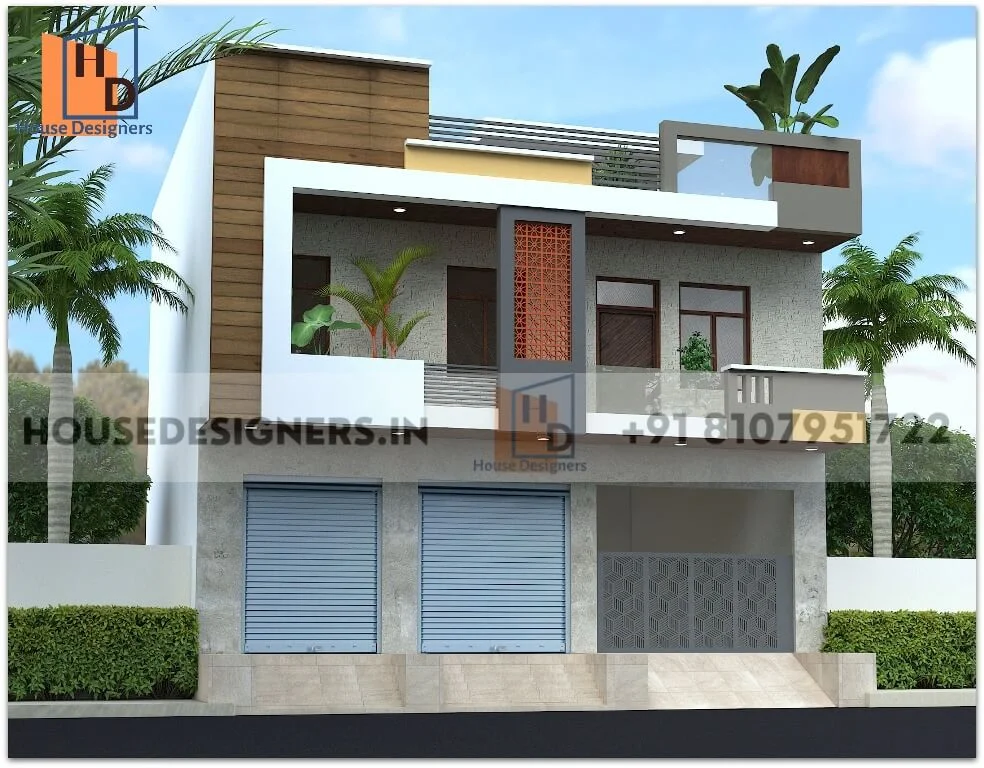 House Front Elevation With Shop