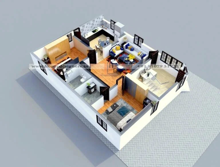 Out Side Stair 3d Floor Plan Design