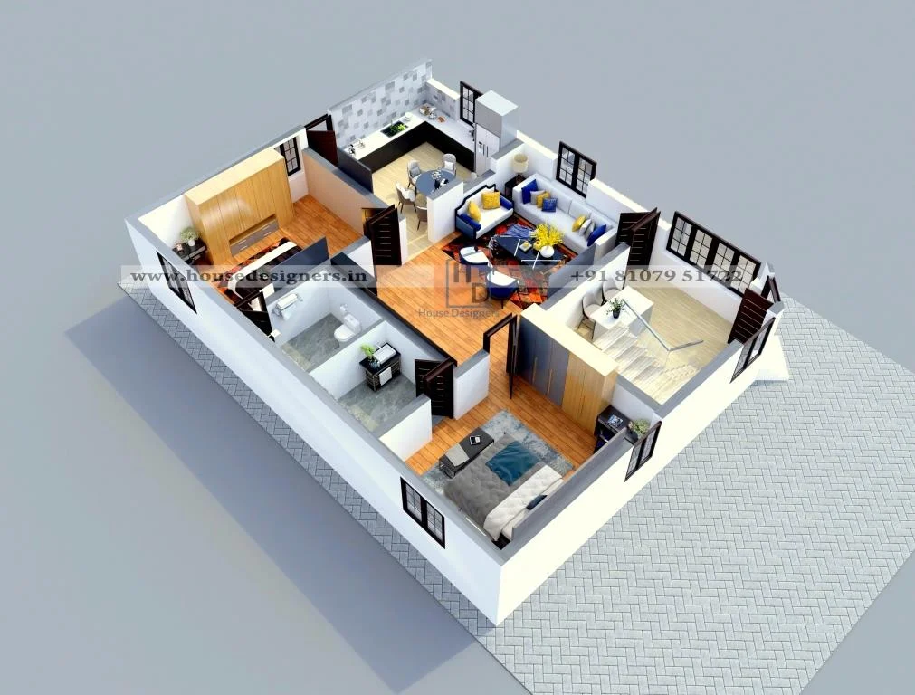 Out Side Stair 3d Floor Plan Design