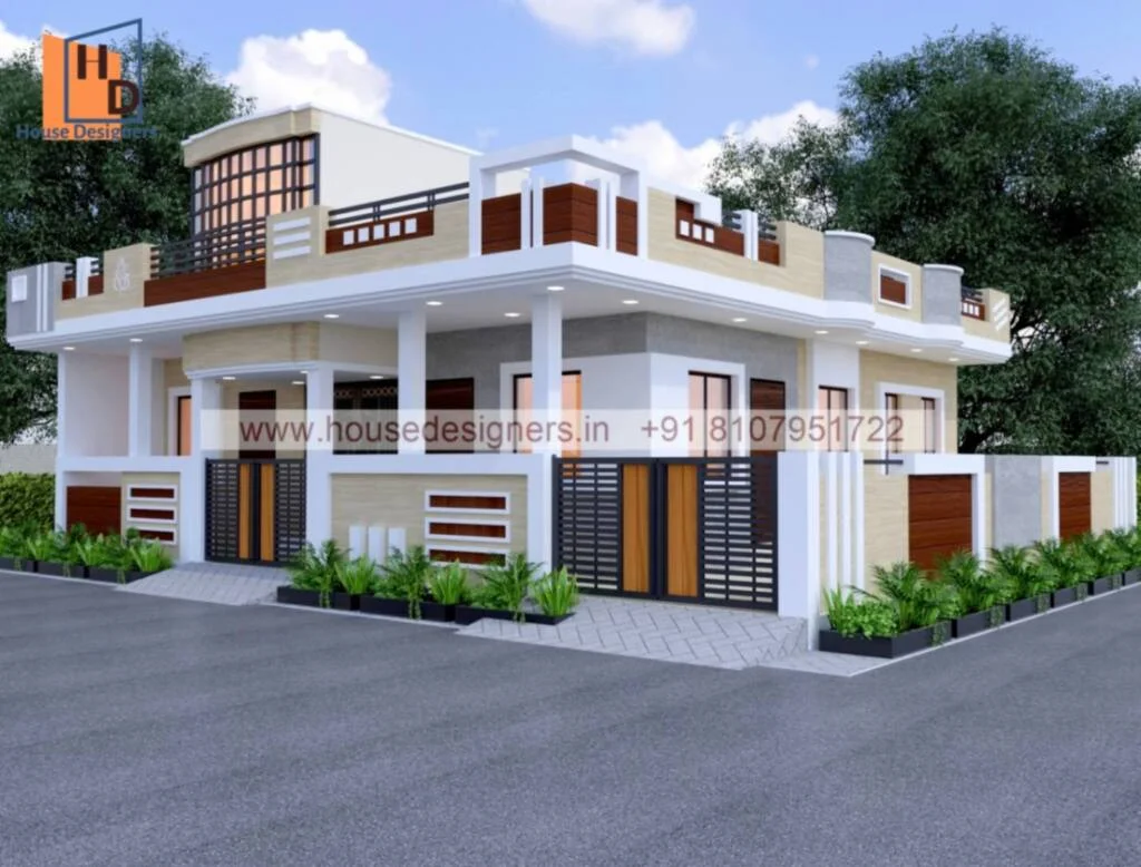 Single Floor House Front Design 3d