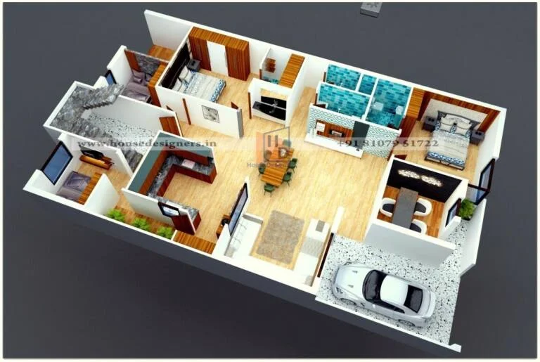 Three Bedroom 3d Floor Plan Design