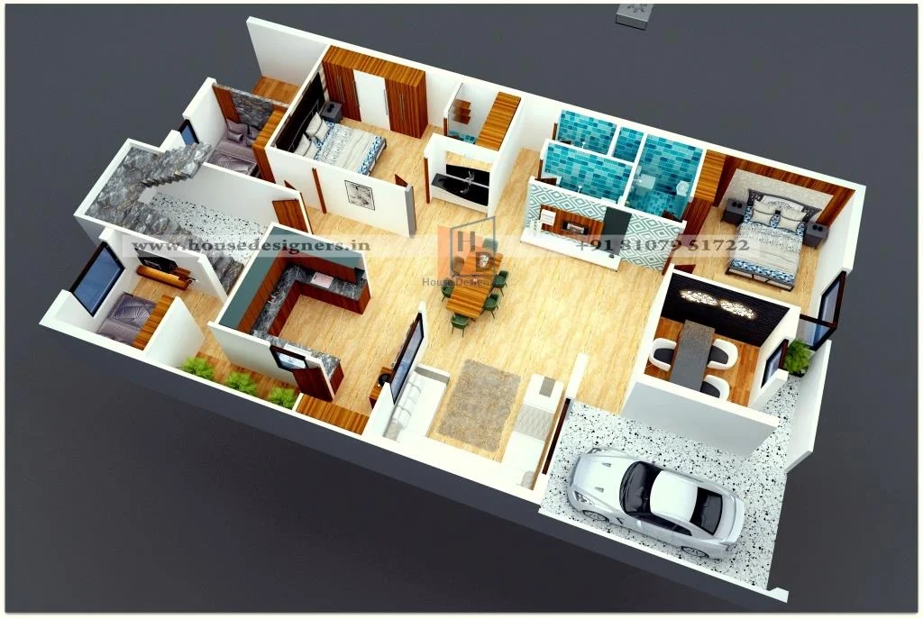 Three Bedroom 3d Floor Plan Design